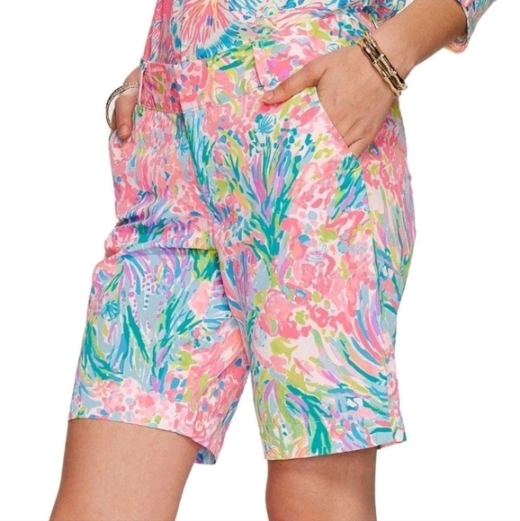 Lilly Pulitzer Fan Sea Pants Chipper Bermuda Shorts Pink Resort Womens 0 - Picture 1 of 16